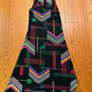 Geometric Red and Black‎ sleeveless A-line Midi Dress